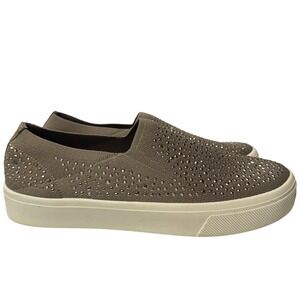 Skechers Poppy Studded Affair Shoes Womens 9.5 Taupe Beige Bling Slip On Loafer